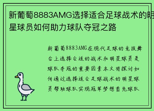 新葡萄8883AMG选择适合足球战术的明星球员如何助力球队夺冠之路