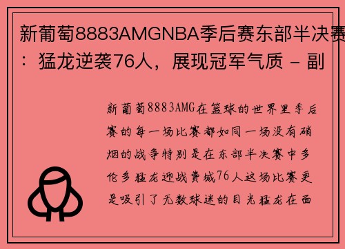 新葡萄8883AMGNBA季后赛东部半决赛：猛龙逆袭76人，展现冠军气质 - 副本