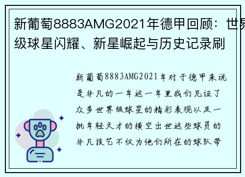 新葡萄8883AMG2021年德甲回顾：世界级球星闪耀、新星崛起与历史记录刷新 - 副本 (2)