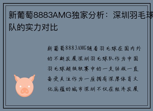 新葡萄8883AMG独家分析：深圳羽毛球队的实力对比