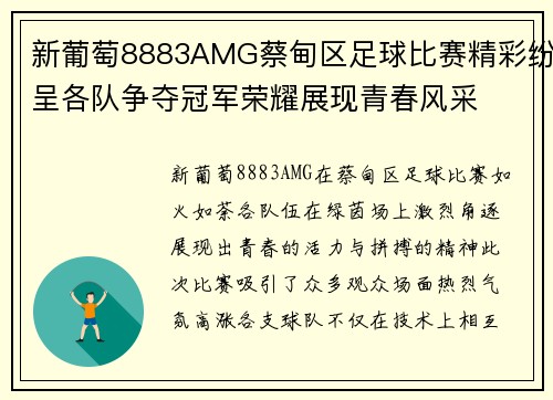 新葡萄8883AMG蔡甸区足球比赛精彩纷呈各队争夺冠军荣耀展现青春风采