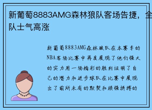 新葡萄8883AMG森林狼队客场告捷，全队士气高涨