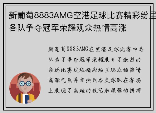 新葡萄8883AMG空港足球比赛精彩纷呈各队争夺冠军荣耀观众热情高涨