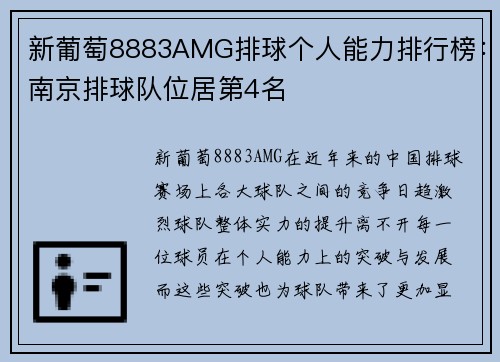 新葡萄8883AMG排球个人能力排行榜：南京排球队位居第4名