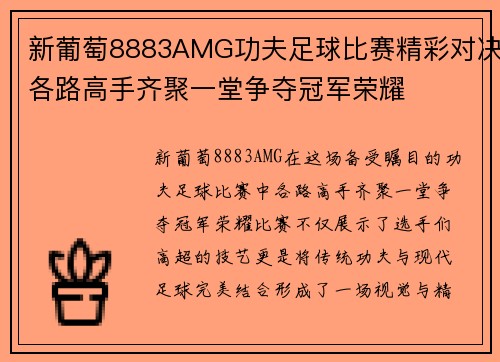 新葡萄8883AMG功夫足球比赛精彩对决各路高手齐聚一堂争夺冠军荣耀