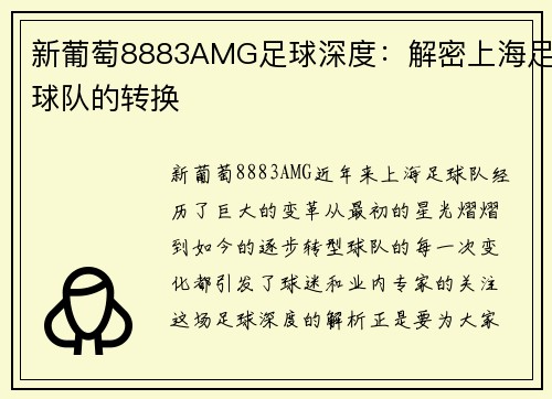 新葡萄8883AMG足球深度：解密上海足球队的转换