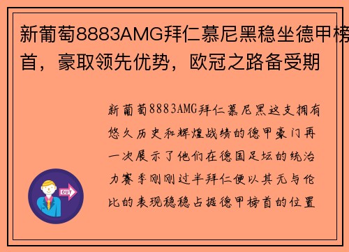 新葡萄8883AMG拜仁慕尼黑稳坐德甲榜首，豪取领先优势，欧冠之路备受期待