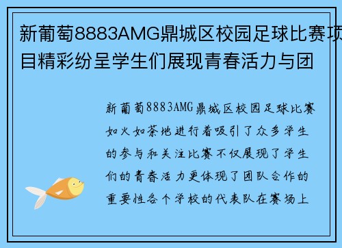 新葡萄8883AMG鼎城区校园足球比赛项目精彩纷呈学生们展现青春活力与团队精神