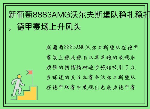新葡萄8883AMG沃尔夫斯堡队稳扎稳打，德甲赛场上升风头