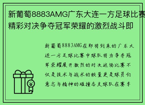 新葡萄8883AMG广东大连一方足球比赛精彩对决争夺冠军荣耀的激烈战斗即将开启
