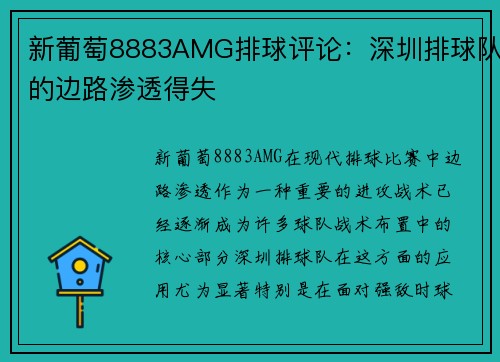 新葡萄8883AMG排球评论：深圳排球队的边路渗透得失